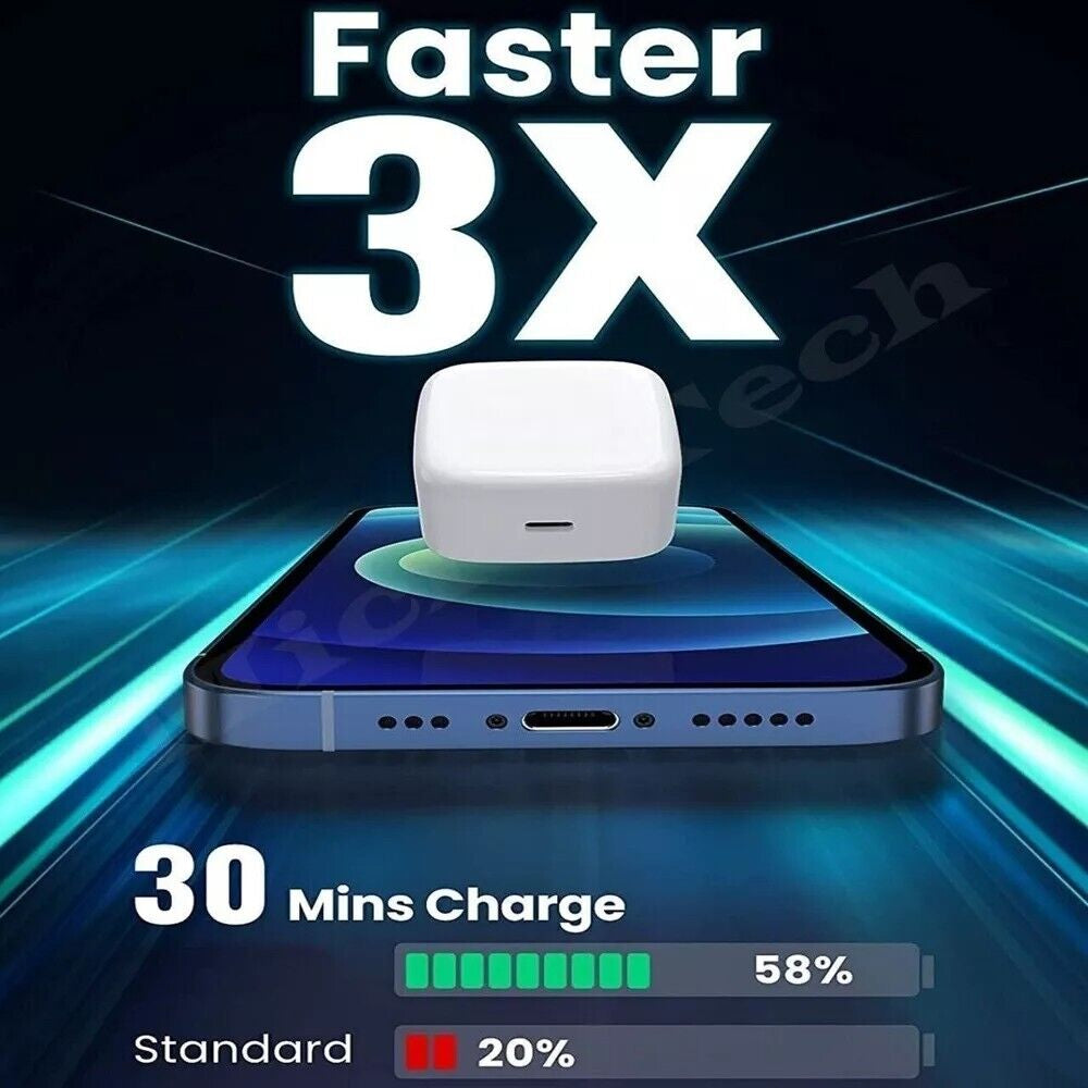 For Iphone 14 13 12 11 Pro XR XS Fast Charging 20W USB-C PD Plug Charger Cable