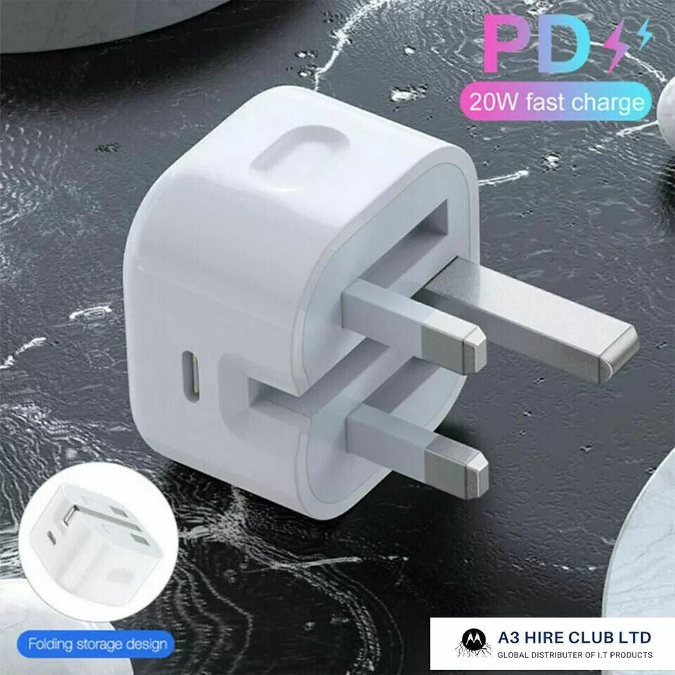 For Iphone 14 13 12 11 Pro XR XS Fast Charging 20W USB-C PD Plug Charger Cable
